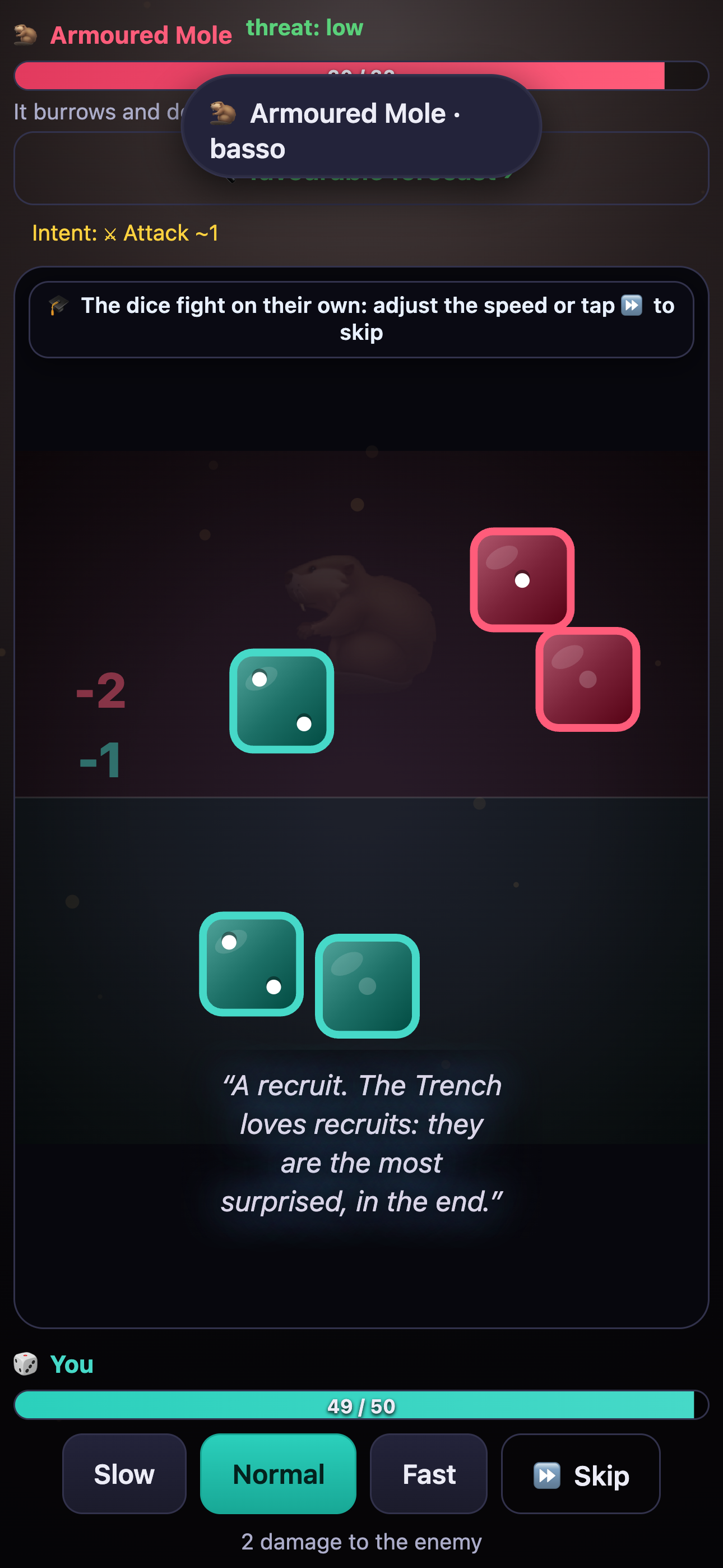 Living dice fighting in the arena
