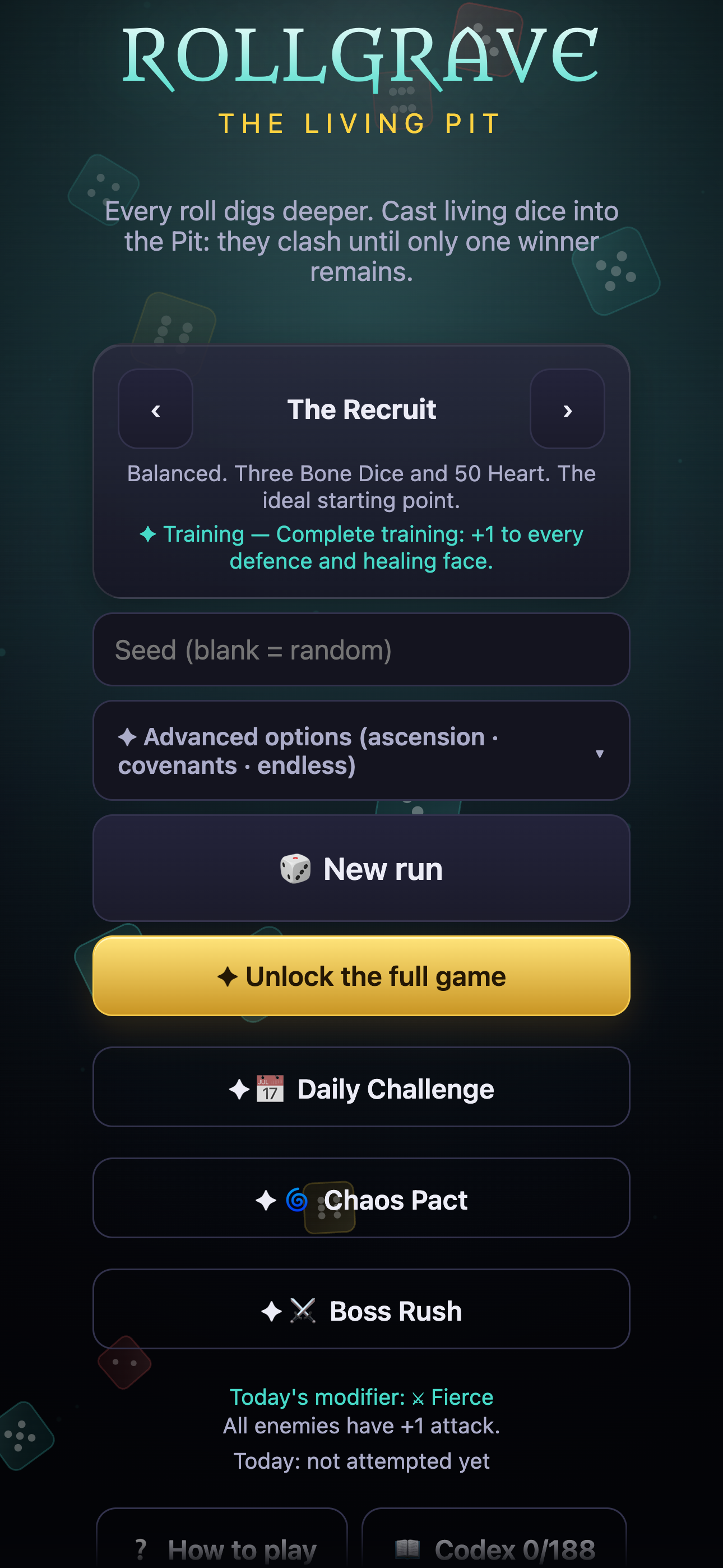 Rollgrave Recruit and game mode selection