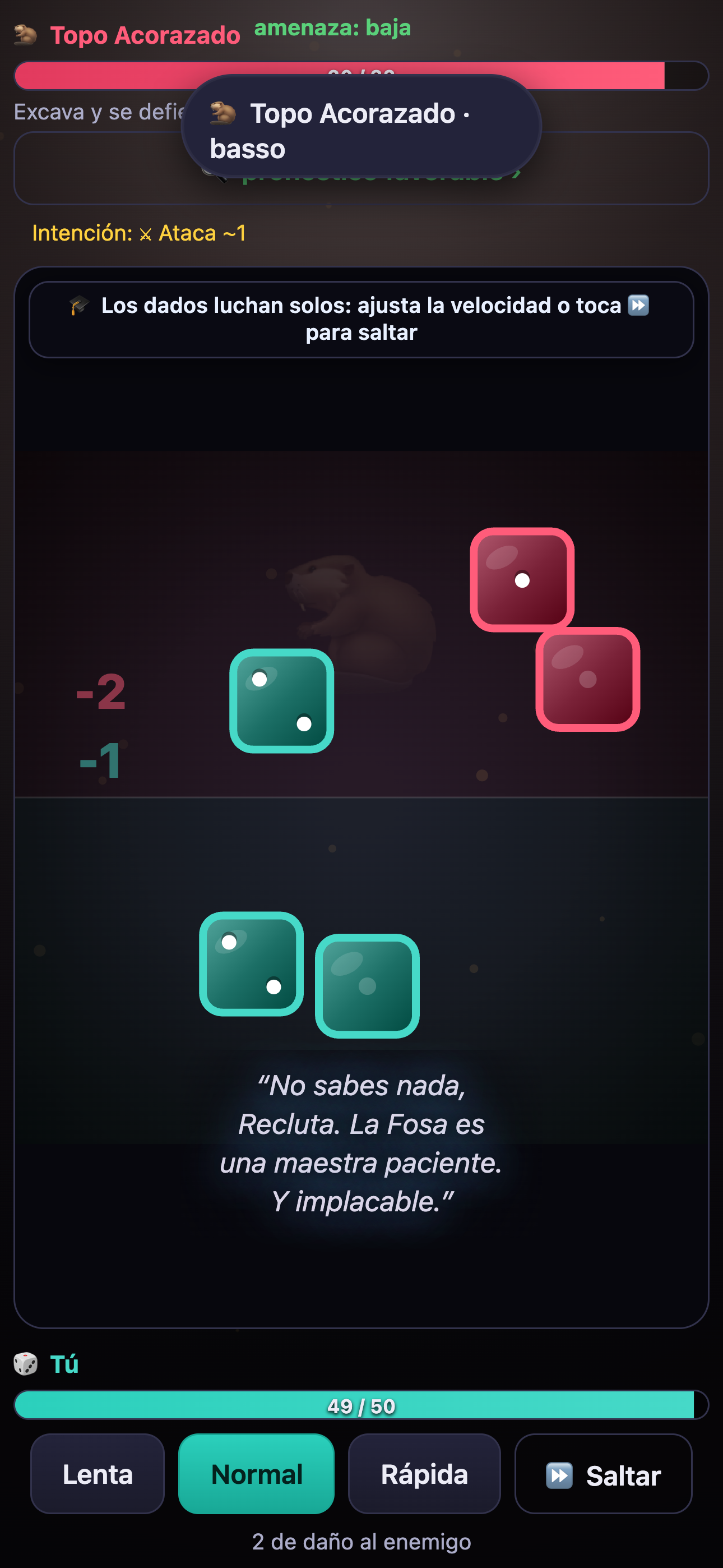 Dados vivientes luchando en la arena