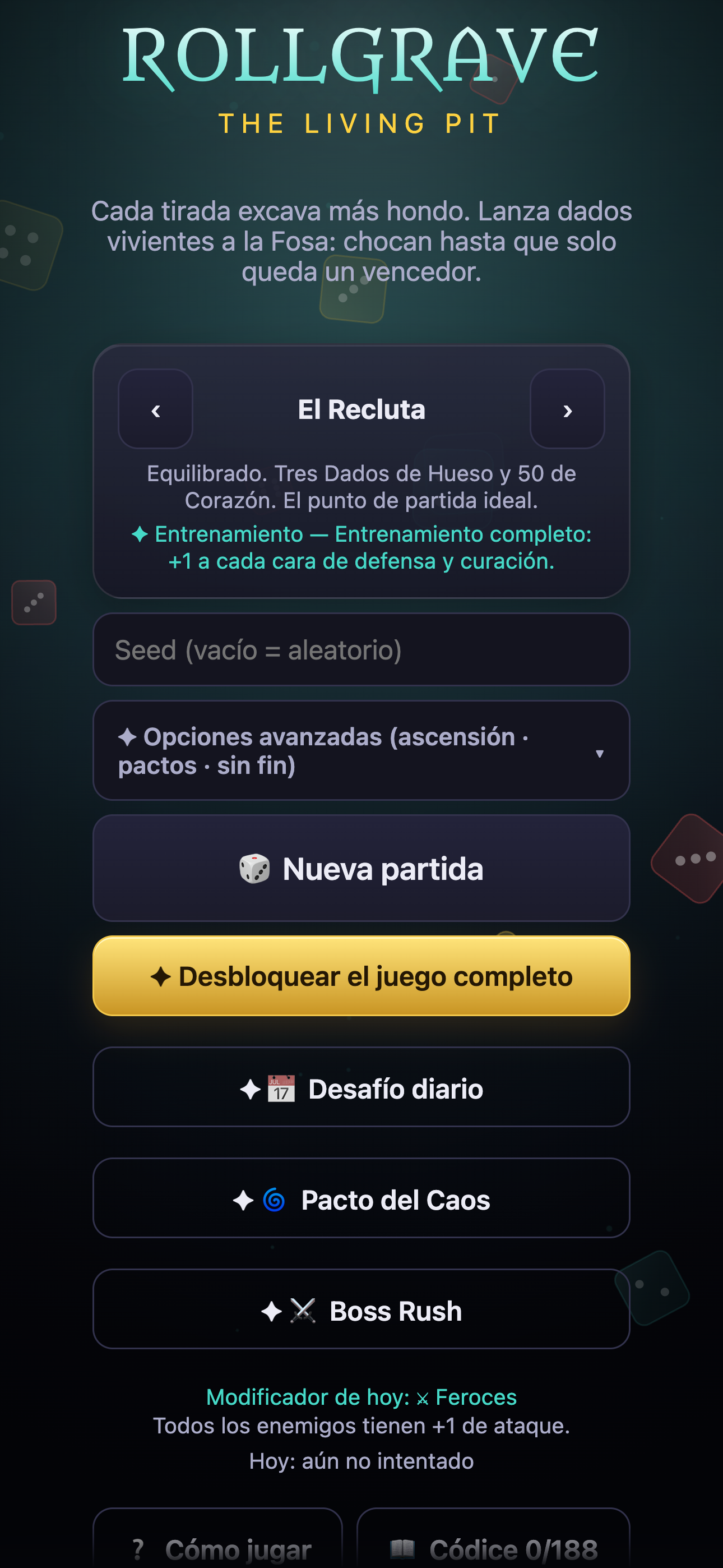 Selección del Recluta y de los modos de Rollgrave
