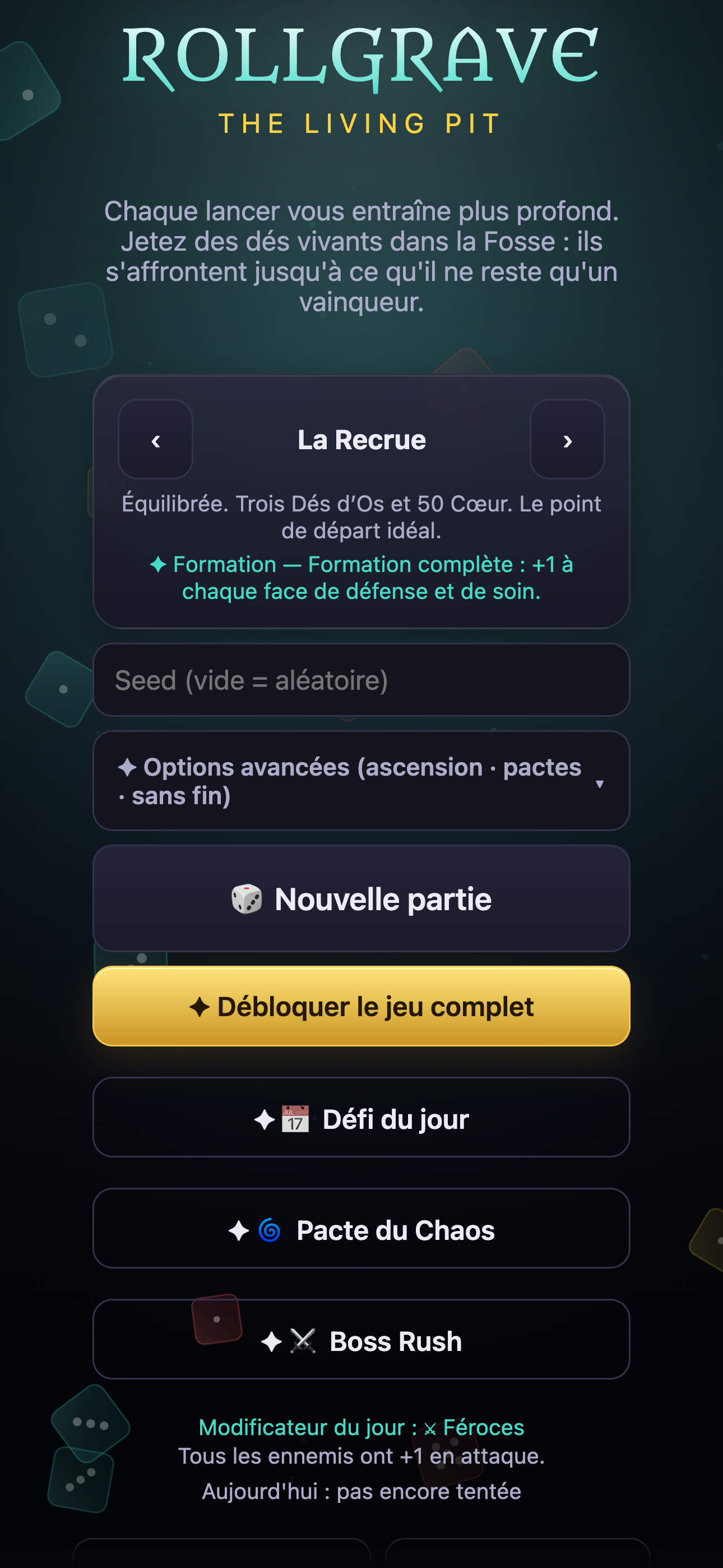 Choix de la Recrue et des modes de Rollgrave