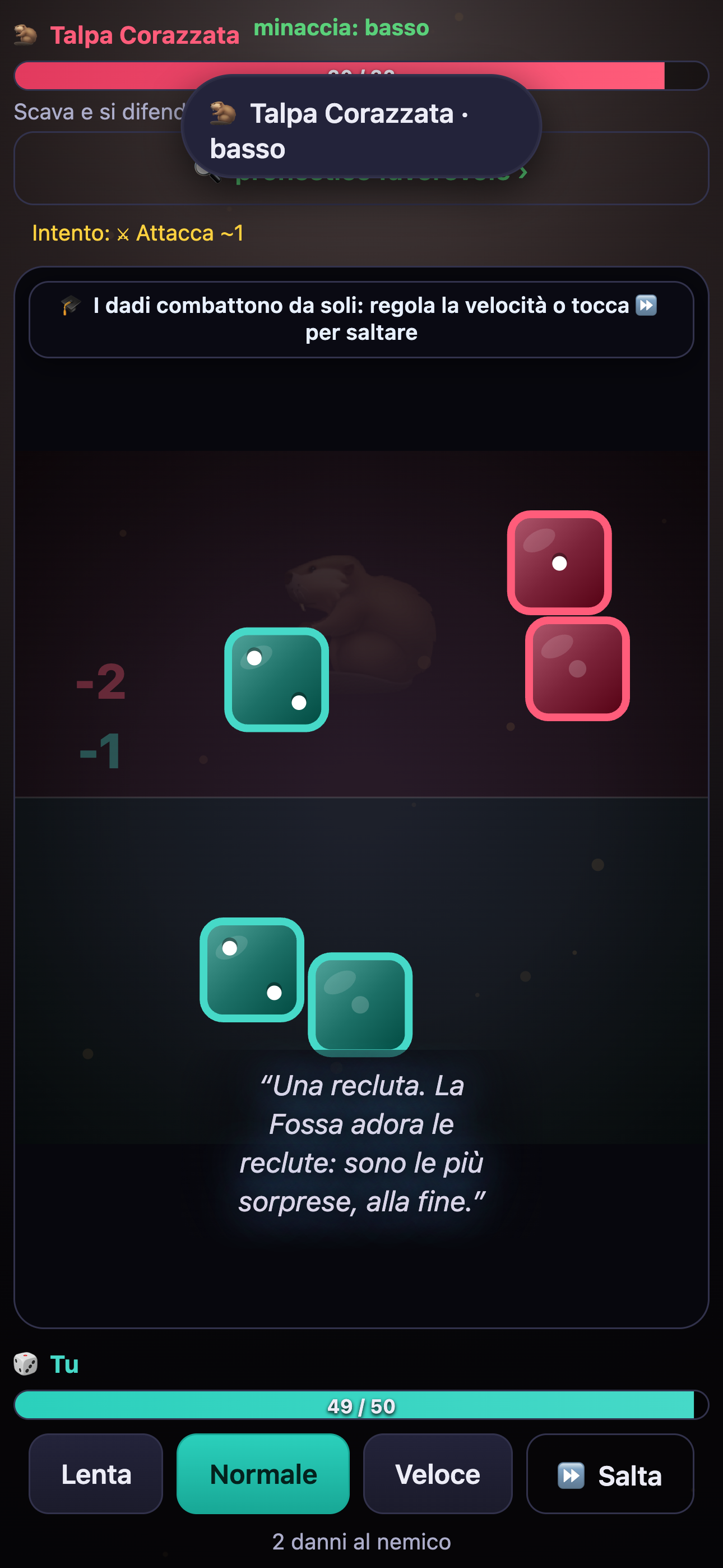 Dadi viventi che combattono nell'arena