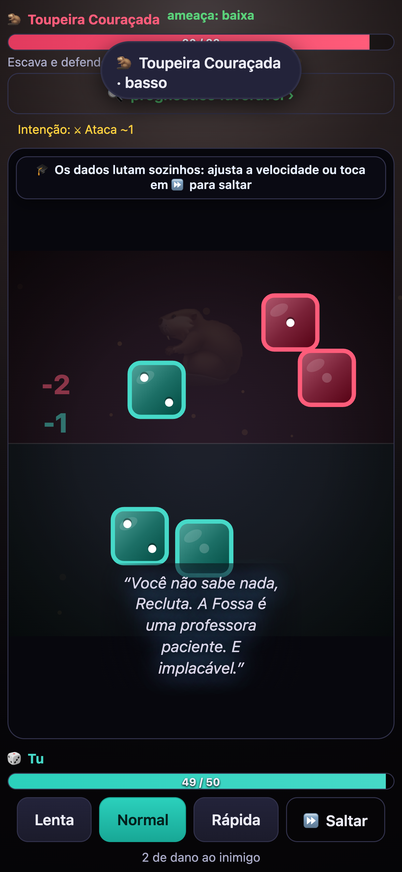 Dados vivos a lutar na arena